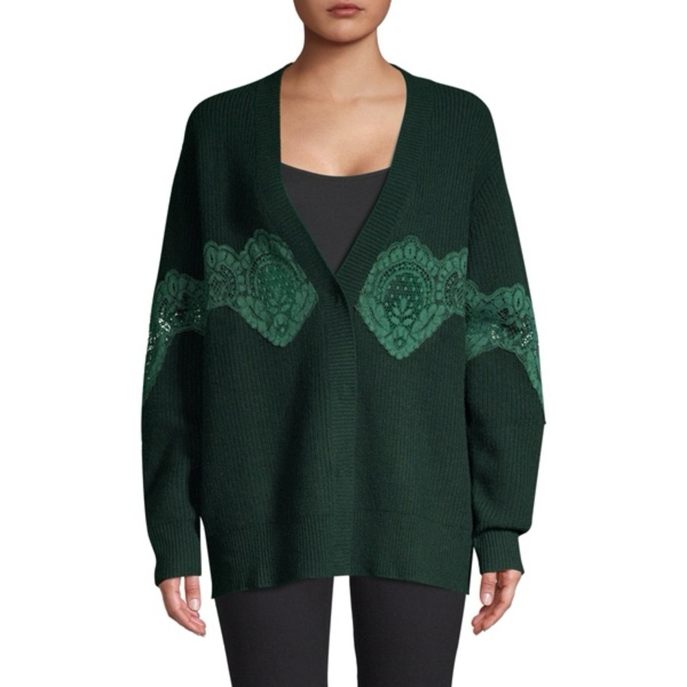 Sandro Paris Emerald Green Lace Wool cotton Cardigan Small 1 Medium 2 4 6 8 10